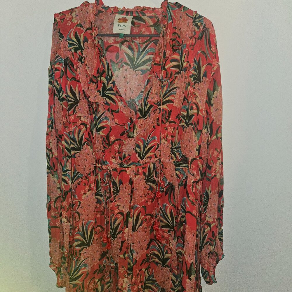 FARM RIO Red pineapple bloom v neck mini dress *flawed* - Picture 11 of 12